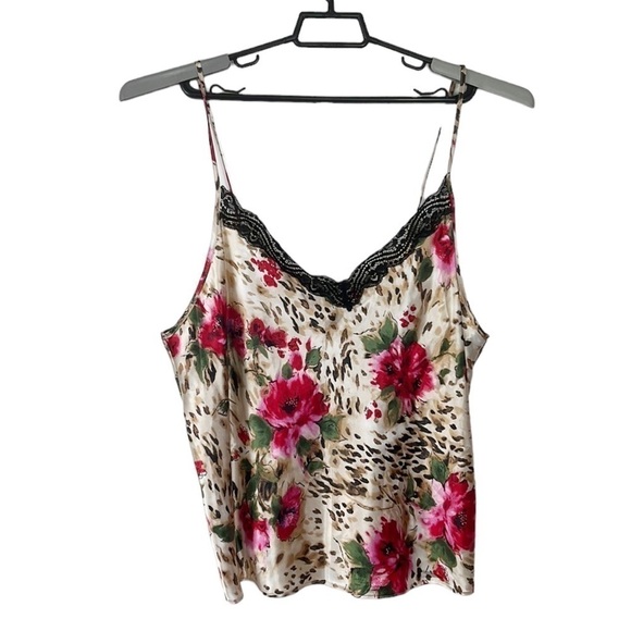 Linea Donatella Spaghetti Strap Cami Top Women's Plus 2X Pink Floral Animal - Picture 3 of 10